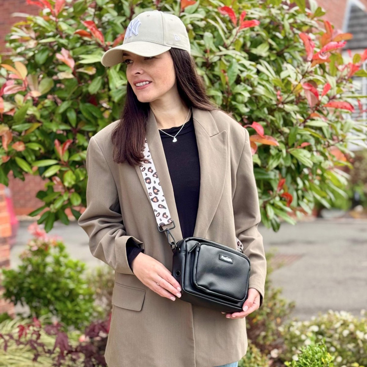 crossbody dog walking bag - black vegan leather - Pupclub Couture