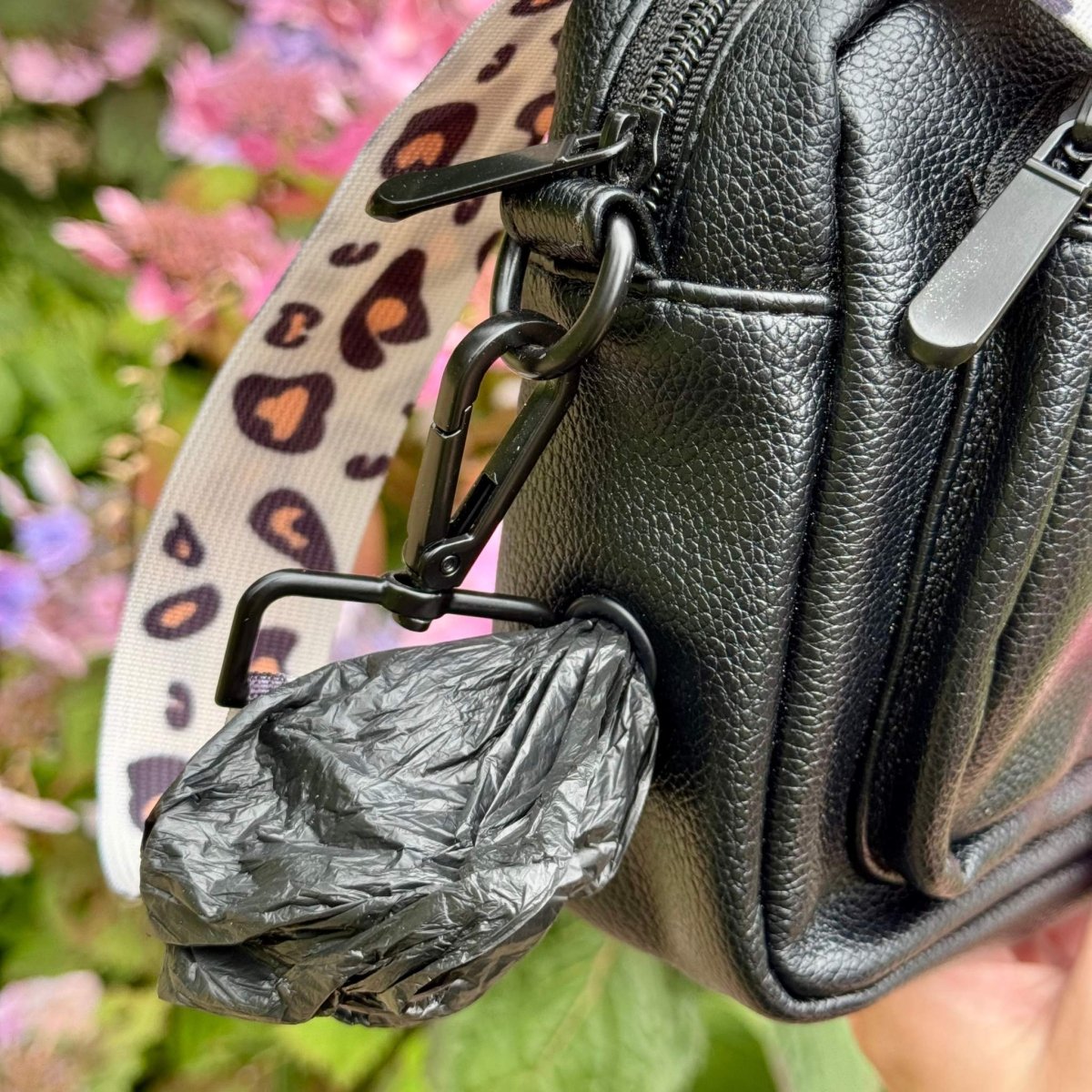 crossbody dog walking bag - black vegan leather - Pupclub Couture