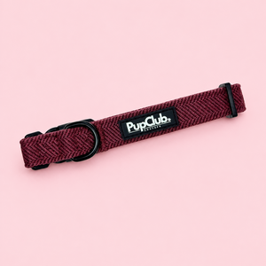 Dog Collar - Red Berry Tweed - PupClub Couture