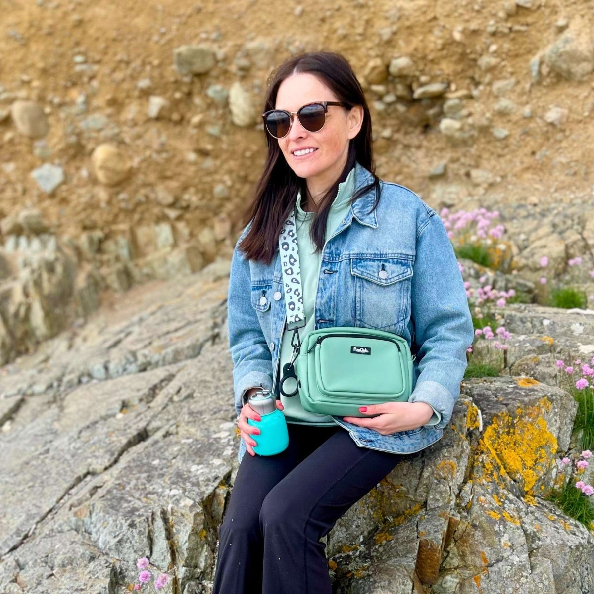 crossbody dog walking bag - Sage Green vegan leather - Pupclub Couture