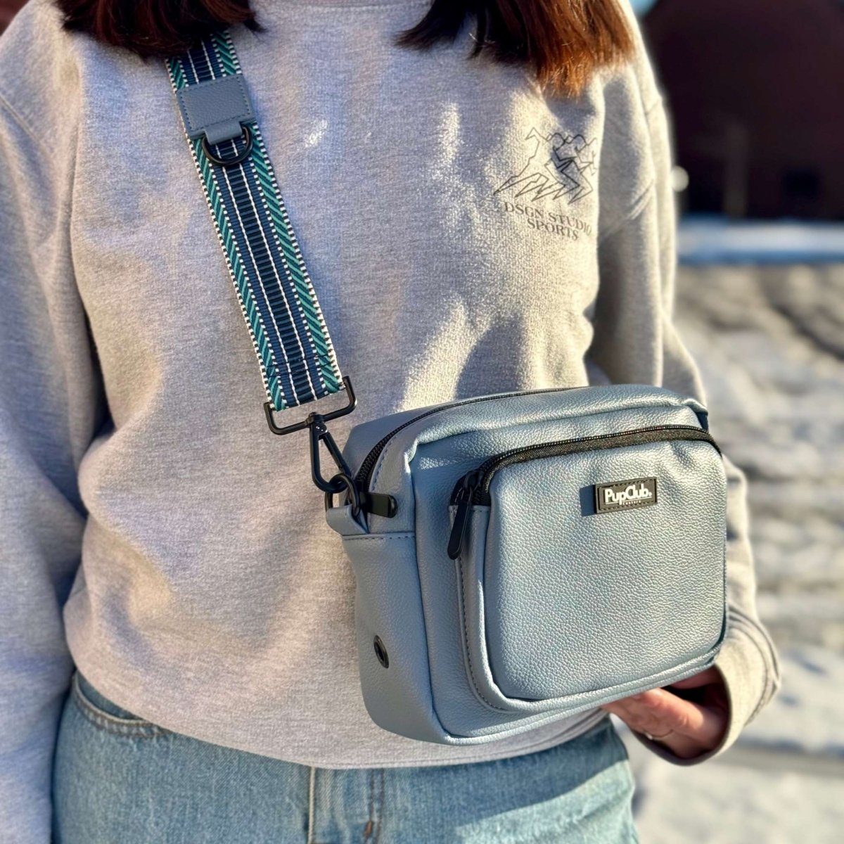 Dog Walking Bag - Vegan Leather - Slate Blue - Pupclub Couture