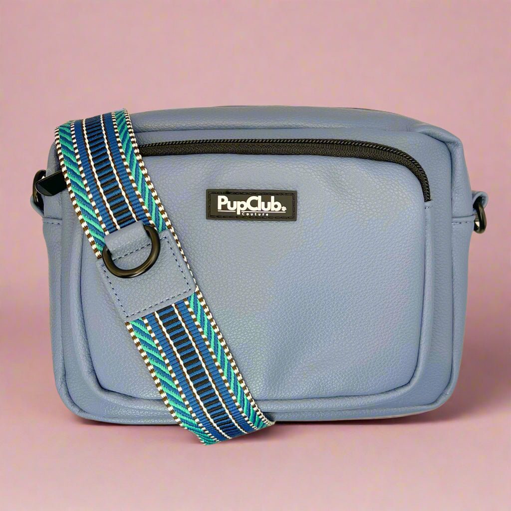 Dog Walking Crossbody bag - Slate Blue vegan Leather - PupClub Couture