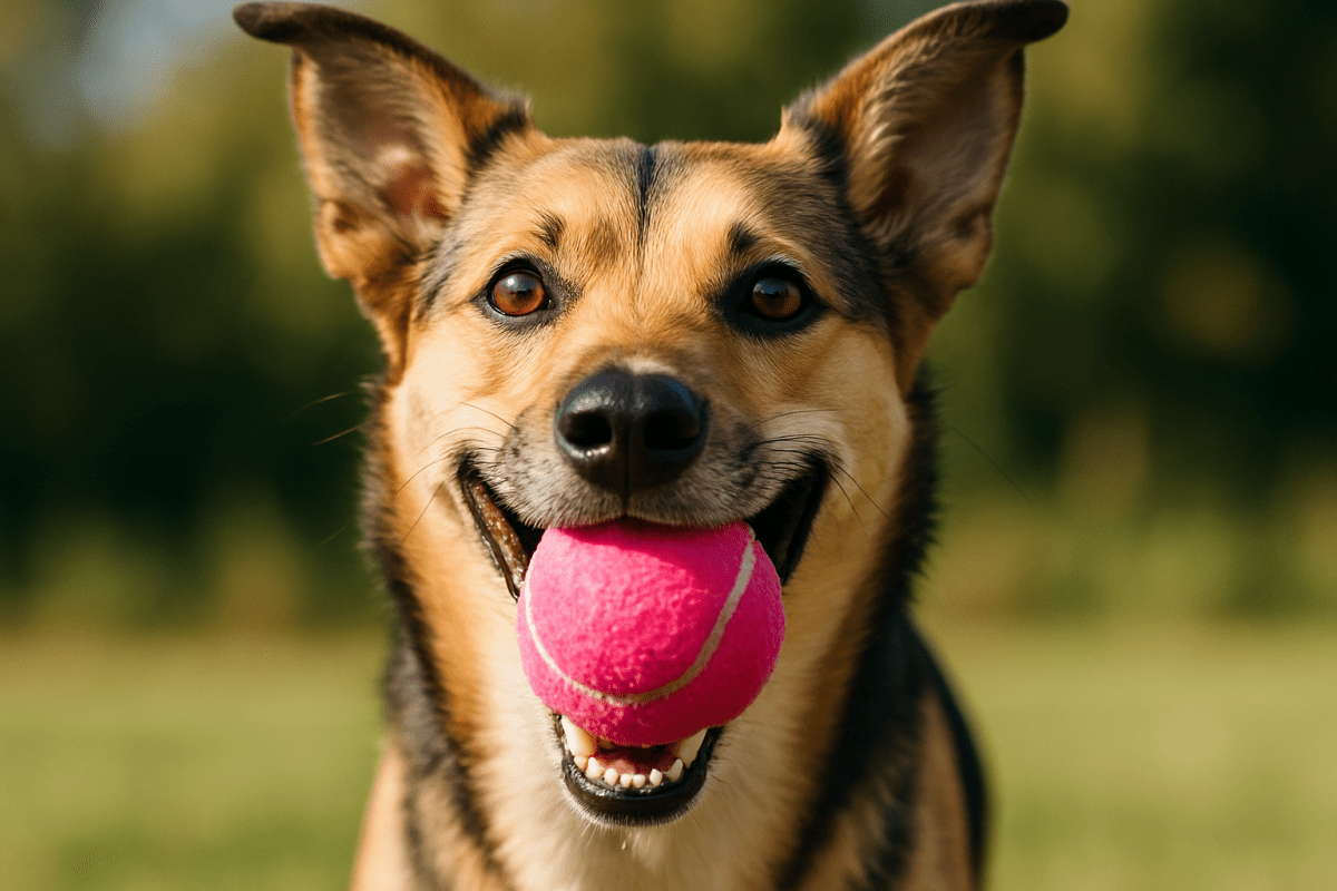 Dog with tennis ball in mouth - Pupclub couture