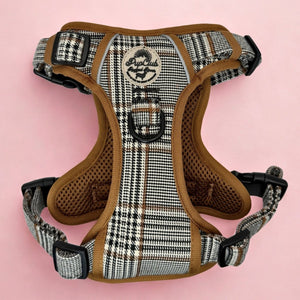 No Pull Dog harness with plaid pattern and brown accents - PupClub couture