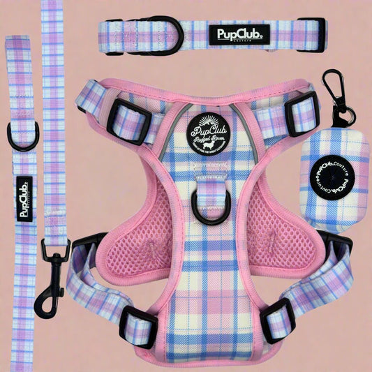 Rugged Rover Dog Harness Bundle - Pink Tartan - Pupclub Couture