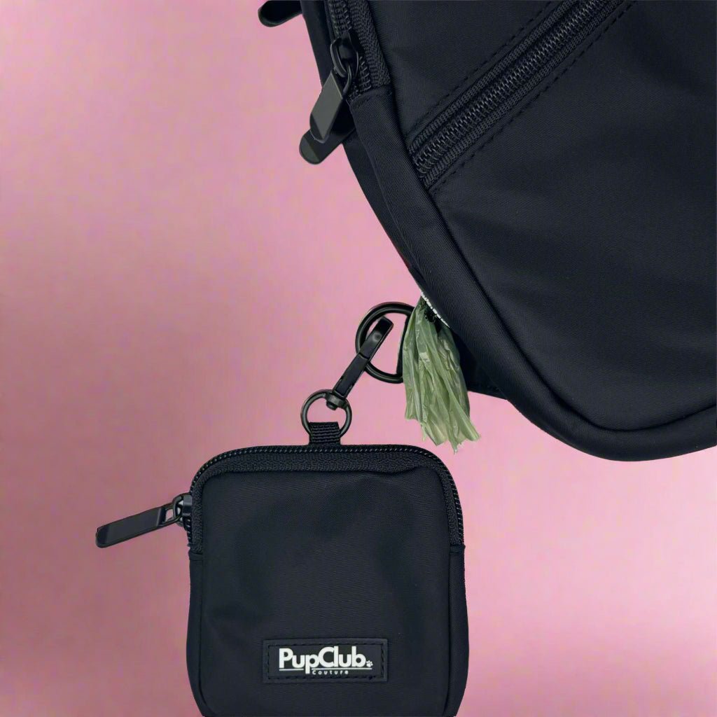 Sling Dog Walking Bag Backpack with Dog Treat Pouch - Black - Pupclub Couture