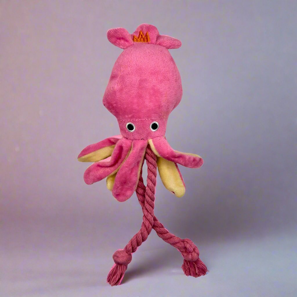 Suzie Squid squeak & Rope plushy Tug Toy - Pupclub Couture