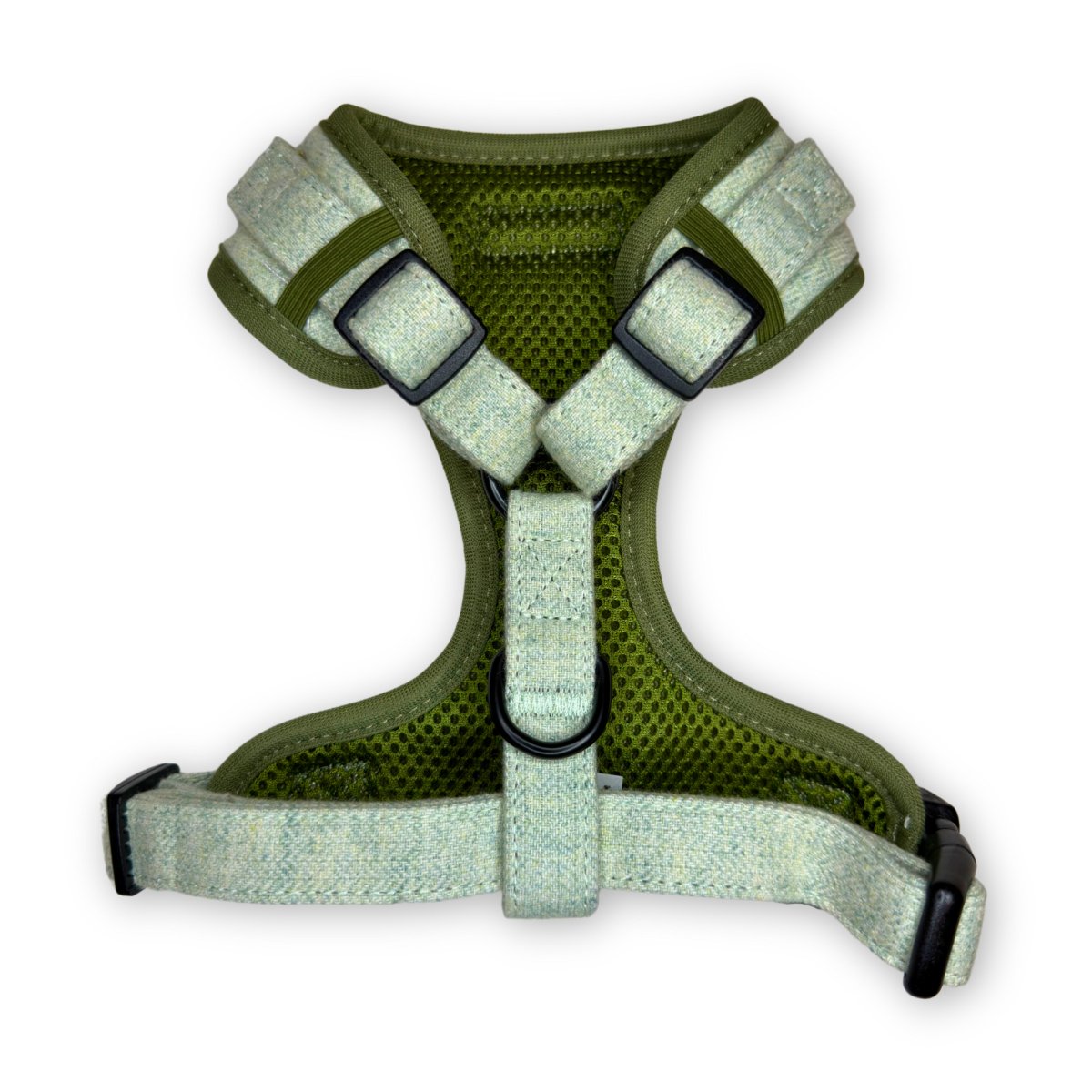 adjustable harness tweed sage green back