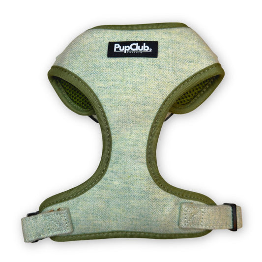 adjustable harness tweed sage green front