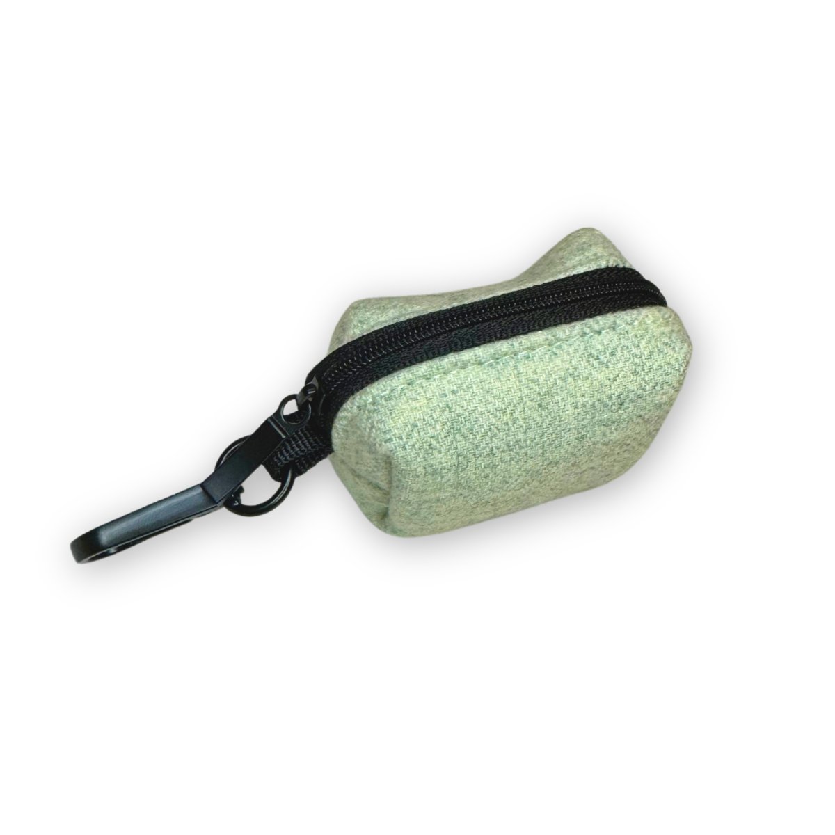poo bag holder tweed sage green side