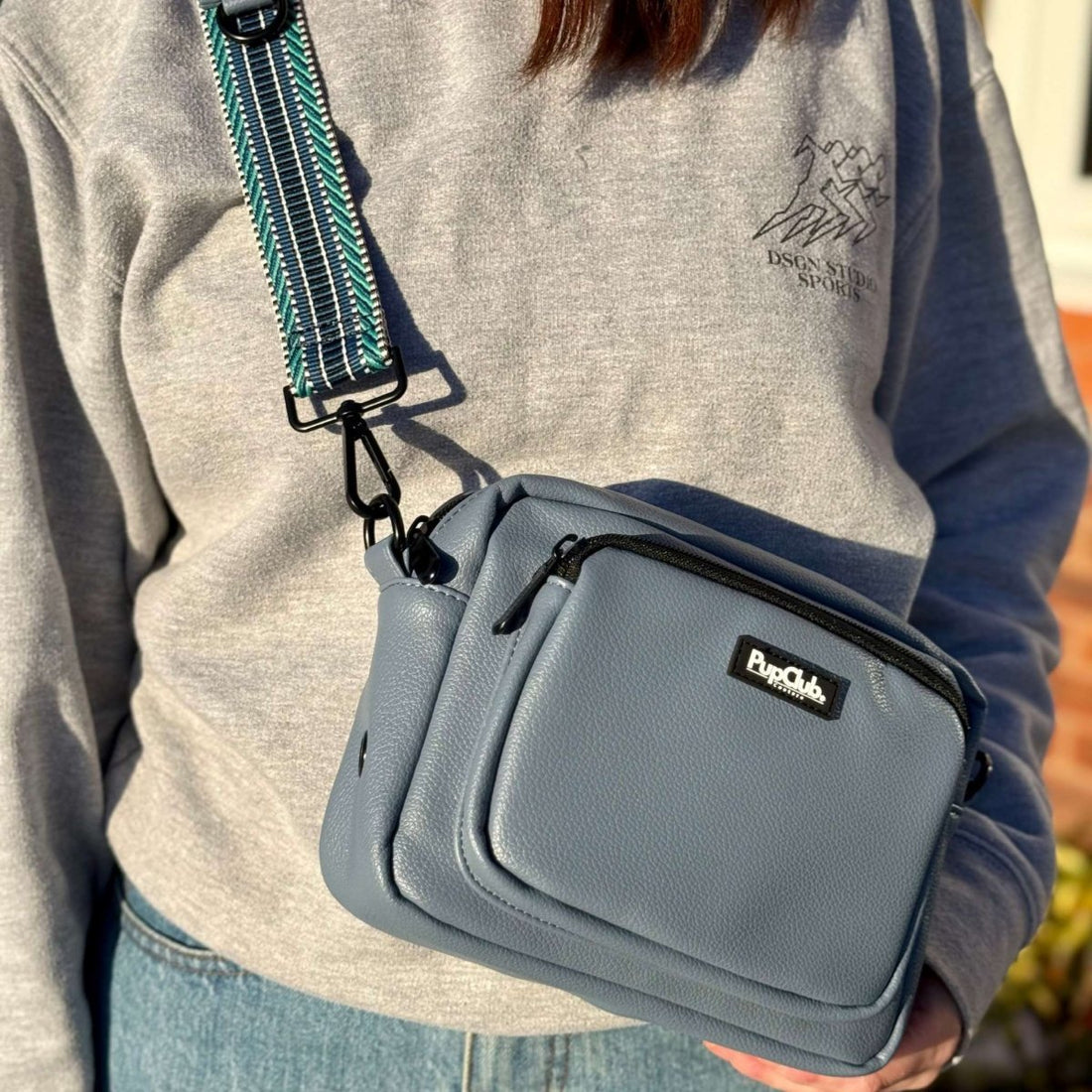 PupClub Couture slate blue dog walking bag with essential accessories for UK dog walks
