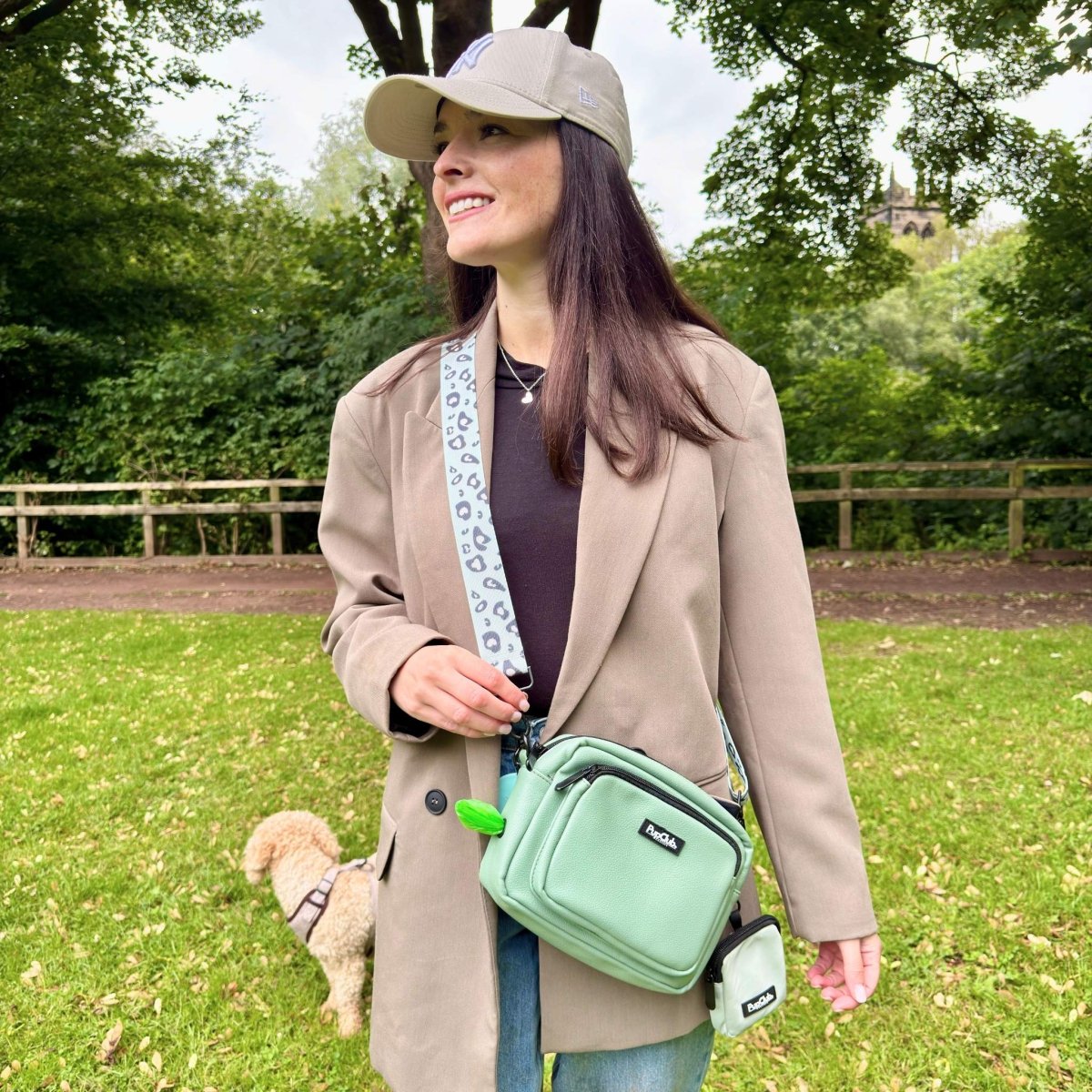 crossbody dog walking bag - Sage Green vegan leather - Pupclub Couture
