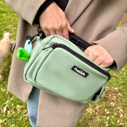 crossbody dog walking bag - Sage Green vegan leather - Pupclub Couture