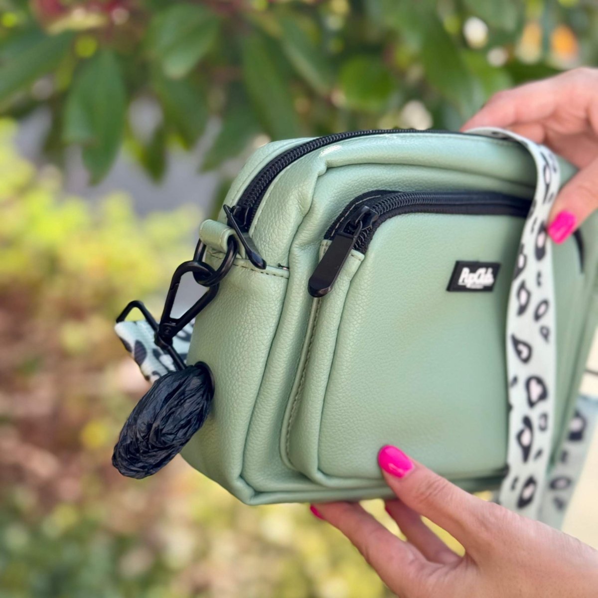 crossbody dog walking bag - Sage Green vegan leather - Pupclub Couture