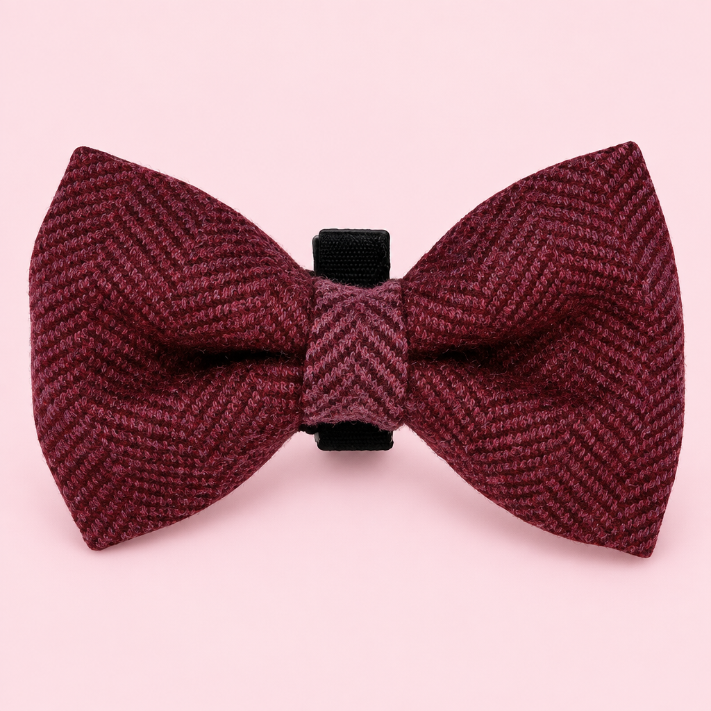 Dog Bow - Red Berry Tweed - Pupclub_couture