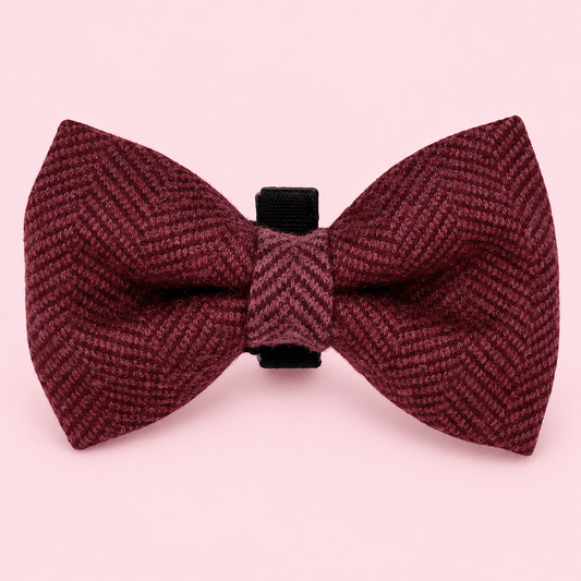 Dog Bow - Red Berry Tweed - Pupclub_couture