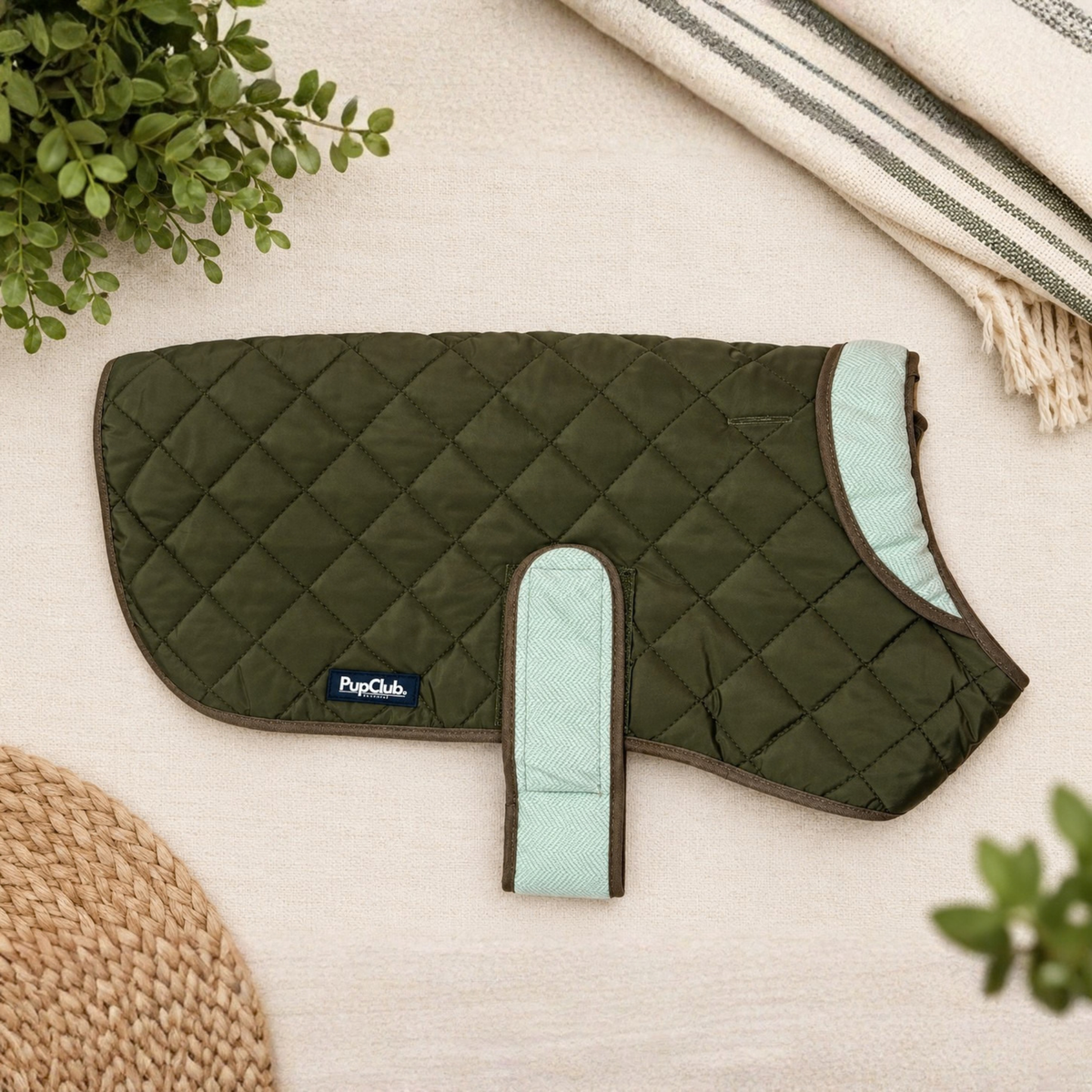 Quilted Dog Coat - Khaki Tweed - Pupclub Couture