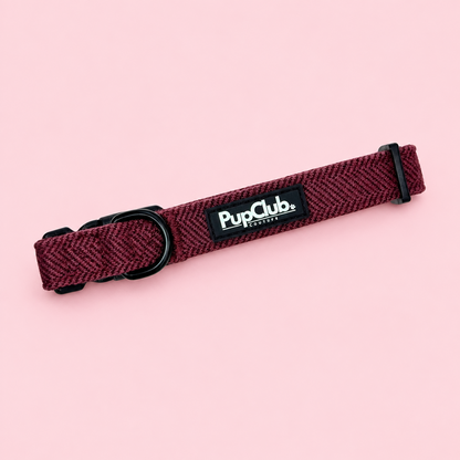 Dog Collar - Red Berry Tweed - PupClub Couture