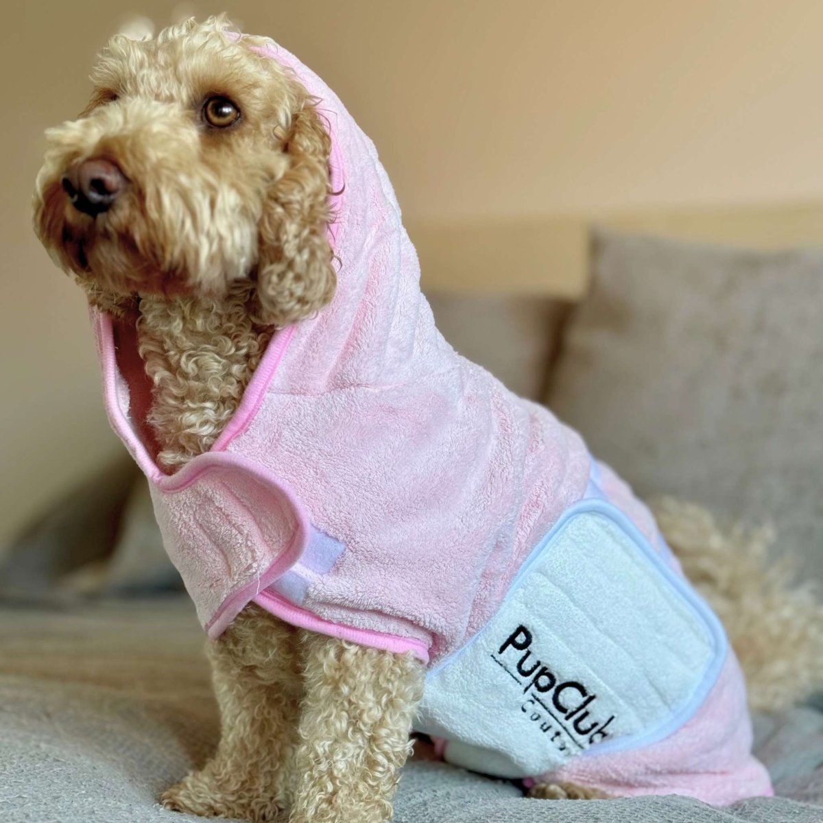 Dog wearing dog Drying Robe - Pink - Pupclub Couture