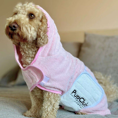 Dog wearing dog Drying Robe - Pink - Pupclub Couture