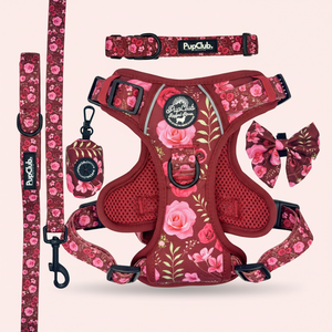 Dog Harness Bundle - Burgundy Bloom - Pupclub Couture