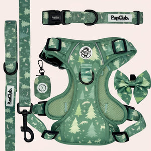 Evergreen Trails dog harness collection including no pull dog harness, lead, collar, and poo bag holder - PupClub Couture