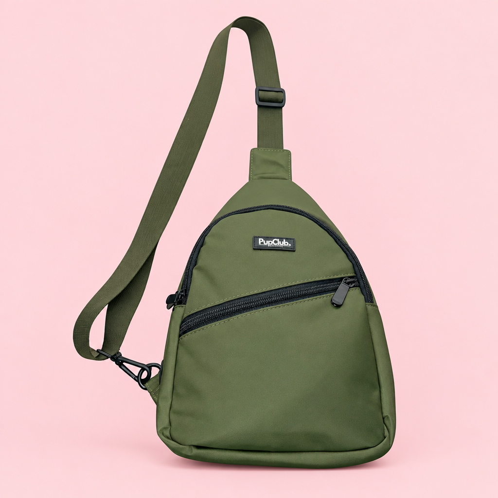 Sling Dog Walking Bag Backpack - Khaki Green - Pupclub Couture