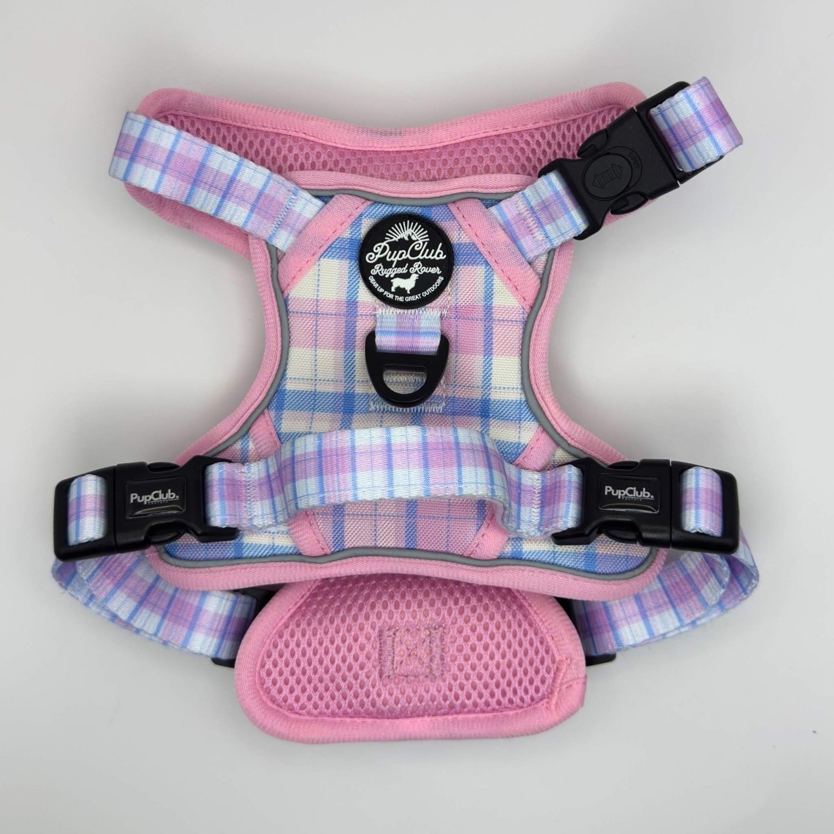 Rugged Rover Dog Harness - Pink Tartan - Pupclub Couture