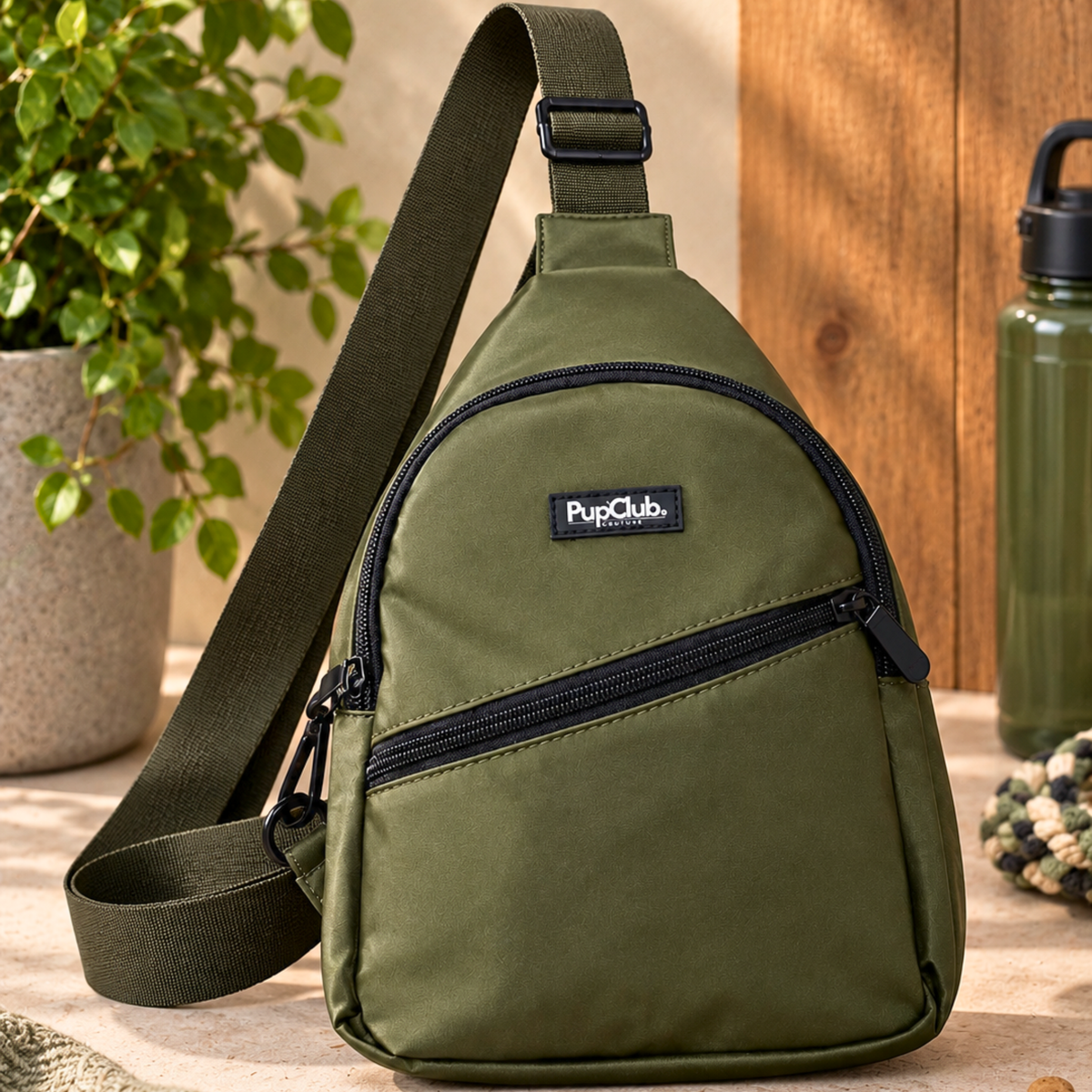 Sling Dog Walking Bag Backpack - Khaki Green - Pupclub Couture