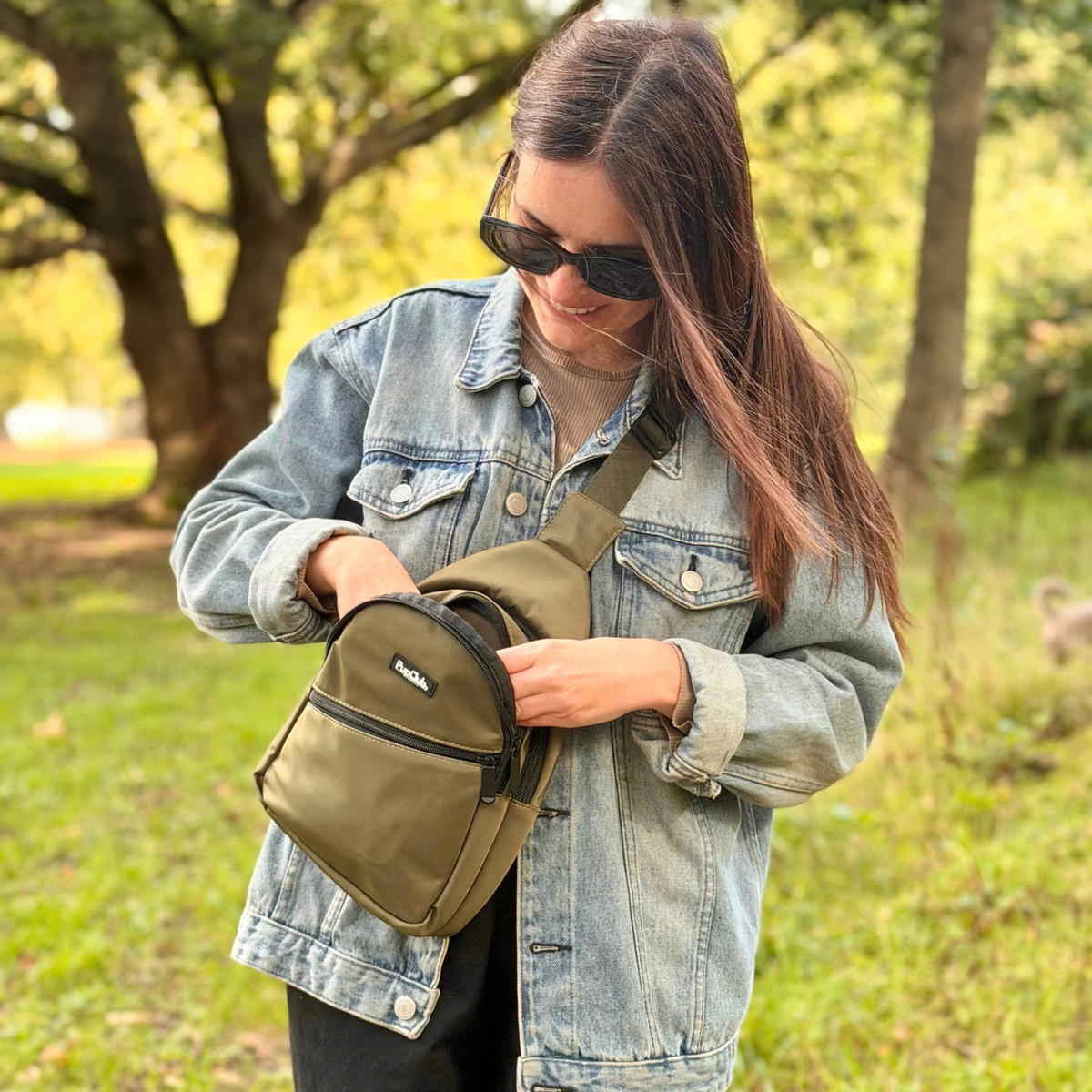Sling Dog Walking Bag Backpack - Khaki Green - Pupclub Couture