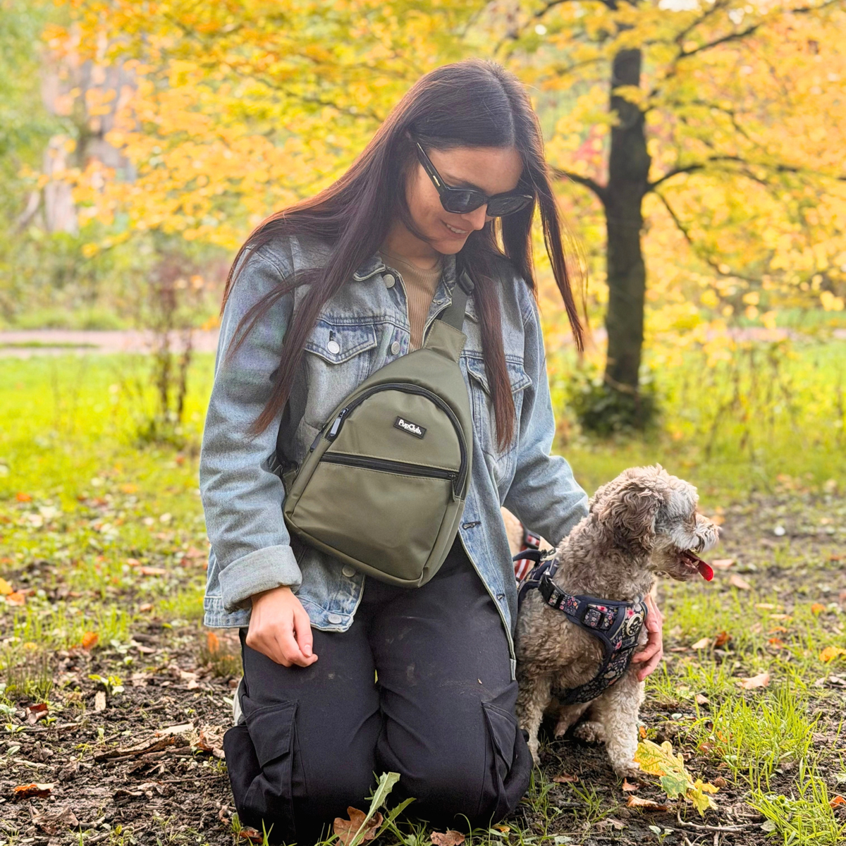 Sling Dog Walking Bag Backpack - Khaki Green - Pupclub Couture